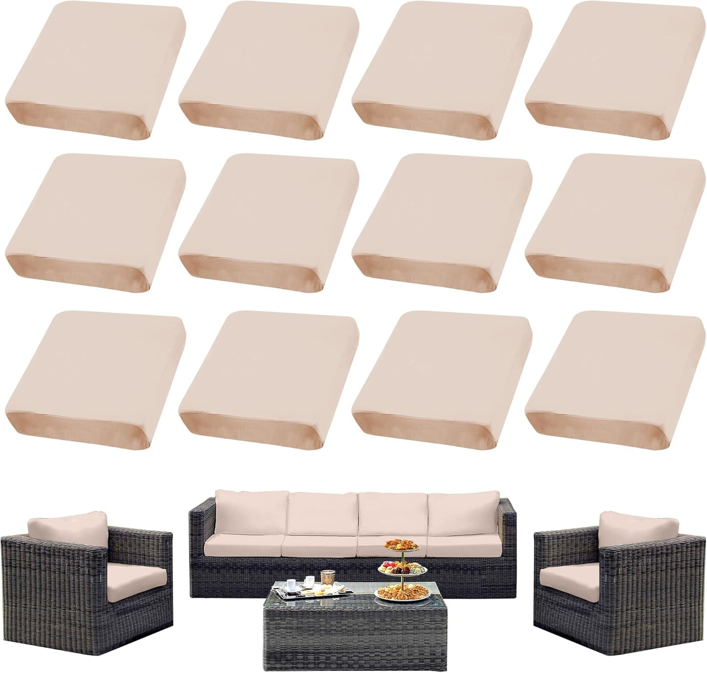 Skiennix Outdoor Cushion Covers Set - 12PCS Patio Furniture Slipcovers for Sofa & Sectional Chairs