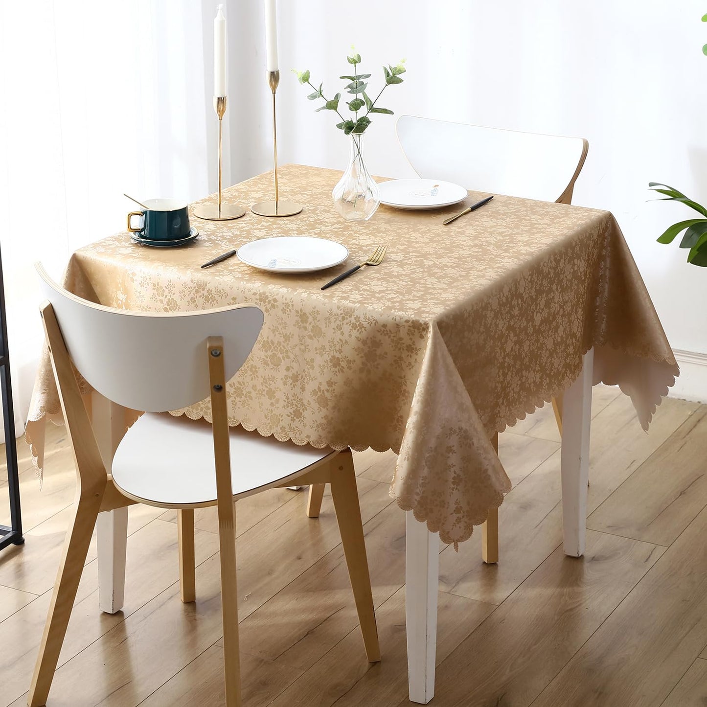 Smiry Square Table Cloth, Waterproof Heavy Duty Vinyl Tablecloths, Wipeable Washable Table Cover for Kitchen and Dining Room (Brown, 70" X 70")