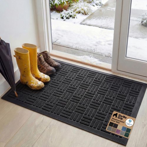 GORILLA GRIP 100% Waterproof Doormat - All-Season WeatherMAX, Stain & Fade Resistant, 58x34, Black Maze