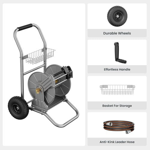 Giraffe Tools Garden Hose Reel Cart - Heavy Duty Metal Design | 200 ft Capacity with Wheels for Easy Mobility