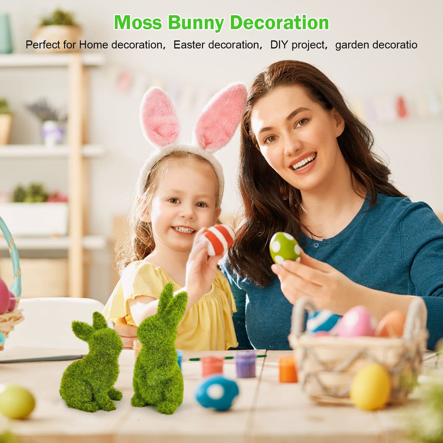 MicoSim Easter Bunny Decorations,Resin Moss Bunny Figurine,Garden Artificial Moss Rabbit Easter Décor Easter Party Favors Gifts(Small-2pcs)