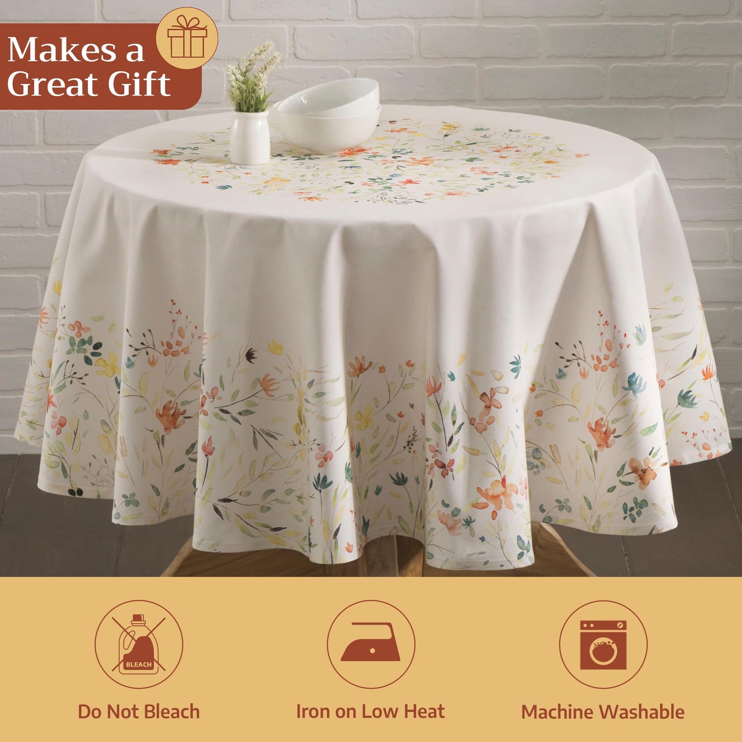 Maison d' Hermine Table Cloth Round Table 100% Cotton 63 Round Inches Tablecloth Reusable Decorative for Dining Kitchen Room Farmhouse Home Gifts for Mothers Day Spring Summer - Colmar