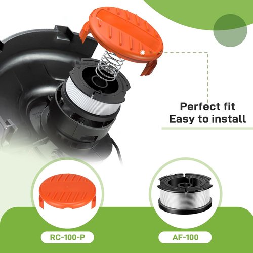 Black and Decker AF-100 Weed Eater Spool - 30ft Replacement AFS Automatic Feed Spool (6 Spools, 1 Cap, 1 Spring)