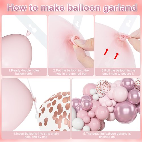 Amandir 153pcs Pink Balloon Garland Arch Kit, Different Sizes 18 12 10 5 inch Hot Pink Latex Metallic Confetti Pink Balloons for Birthday Princess Wedding Baby Shower Party Decorations