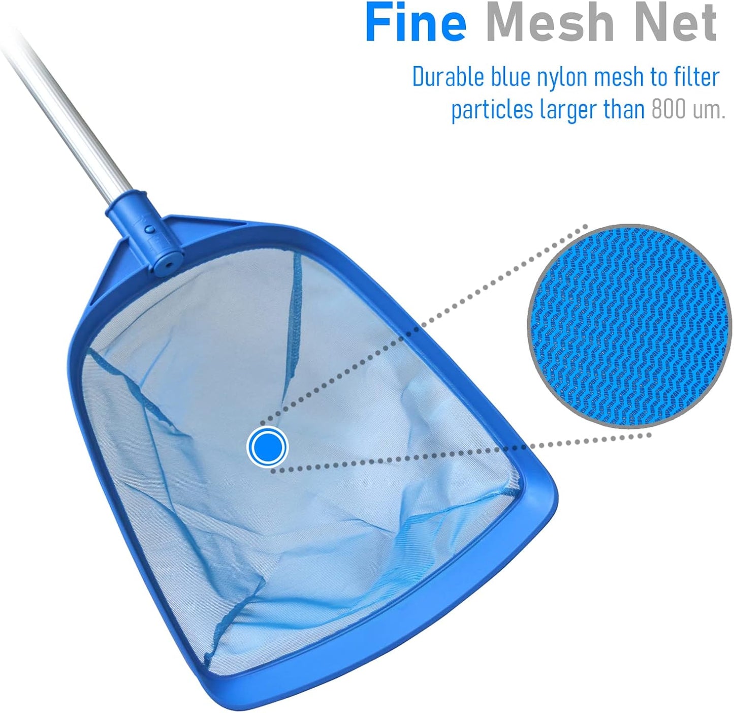 Poolvio Leaf Skimmer Net - Telescopic Aluminum Pole with Nylon Mesh for Easy Pool Cleaning