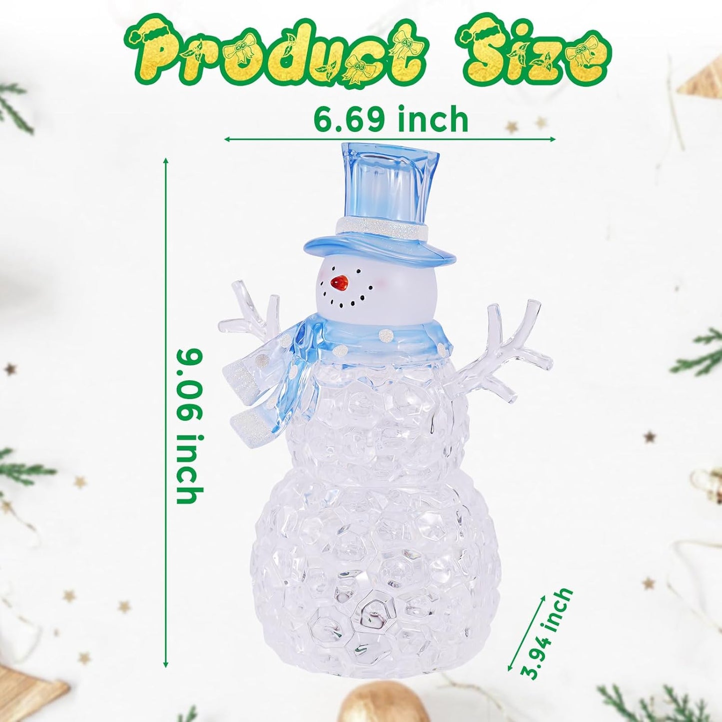 Skiennix LED Lighted Snowman Figurine - Battery Operated Christmas Decoration | 6H Timer, Blue Hat