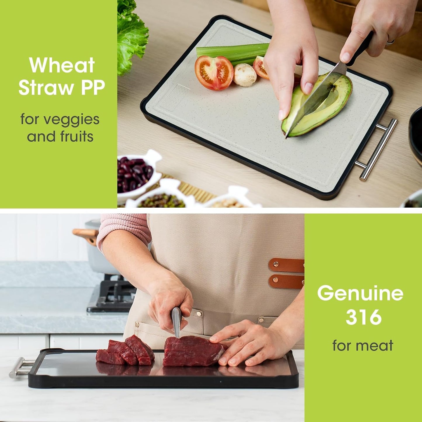 Stainless Steel Cutting Board - Double-Sided 316 Stainless Steel | 2-in-1 Chopping Board 16" x 11" for Meat & Vegetables