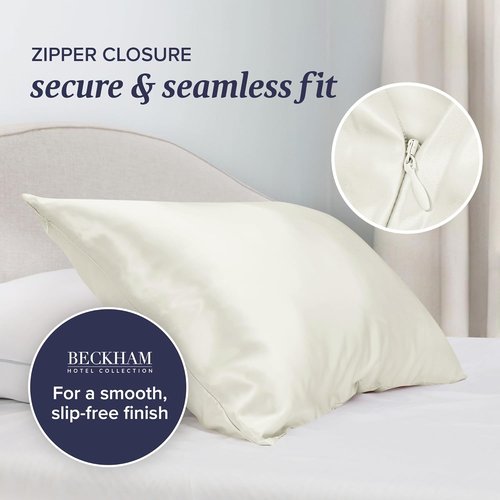 Beckham Hotel Collection Silk Pillowcase - 100% Mulberry Silk for Hair & Skin, 22 Momme, Queen Size, Ivory