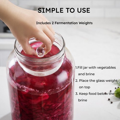 Jillmo 1 Gallon Fermentation Weights, Glass Pickle Weights for Wide Mouth Gallon Jars, Heavy Fermenting Weights with Easy-Lift Handle, Keep Vegetables Below Brine for Pickles, Kimchi, Sauerkraut