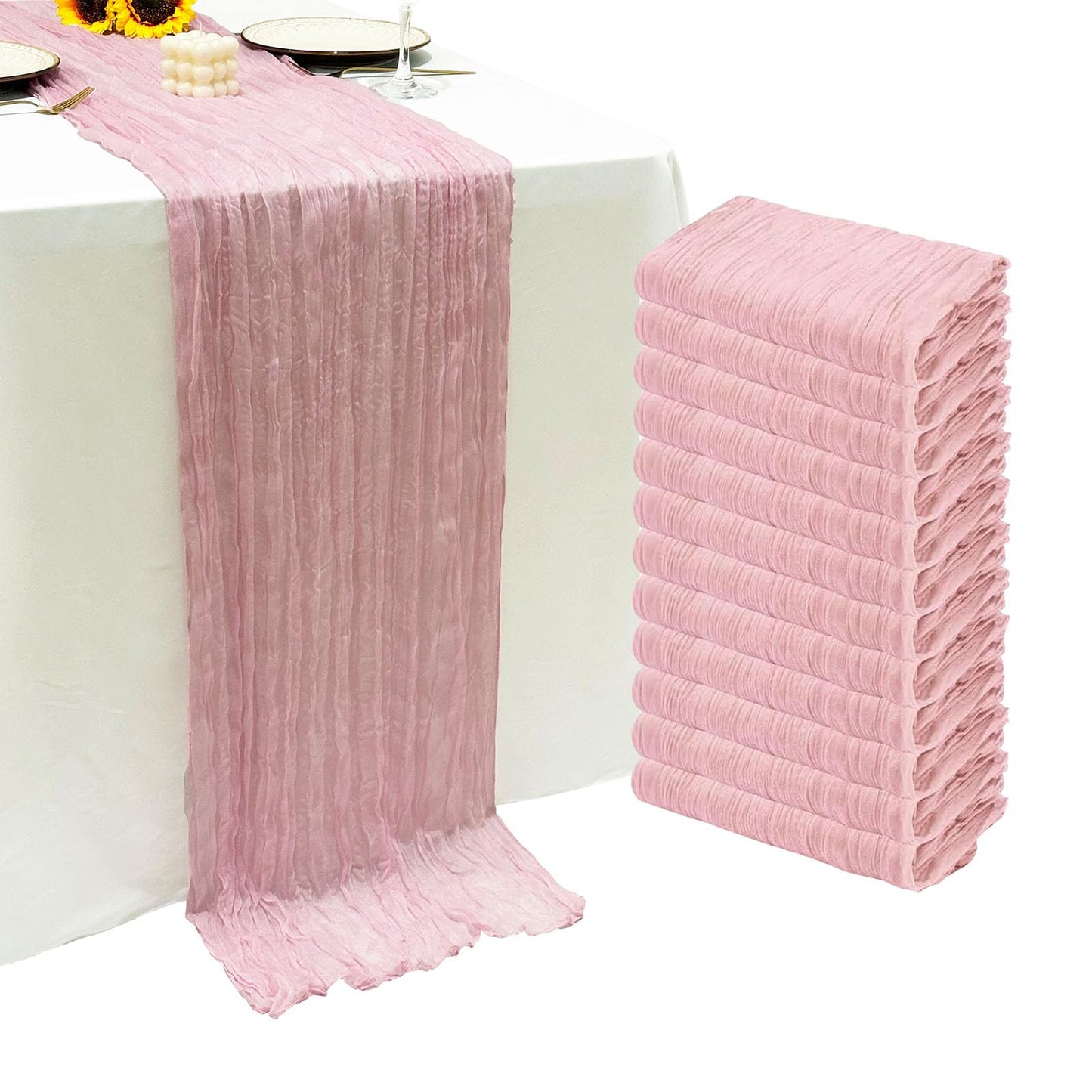 12Pack Light Pink Table Runner 10Ft Cheesecloth Table Runner Boho Gauze Table Runners Long Cheese Cloth Table Runners for Wedding Party Bridal Shower Thanksgiving Christmas