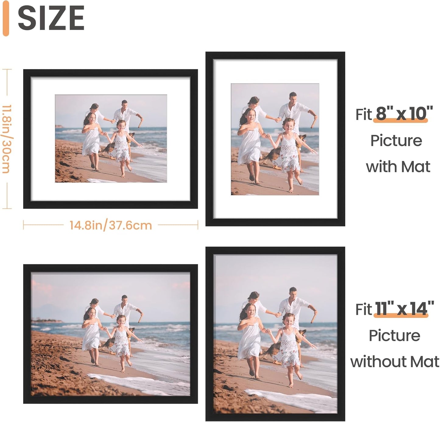 Upsimples 11x14 Picture Frame Bundle - 6 Pack Floating Wall Shelves in Brown