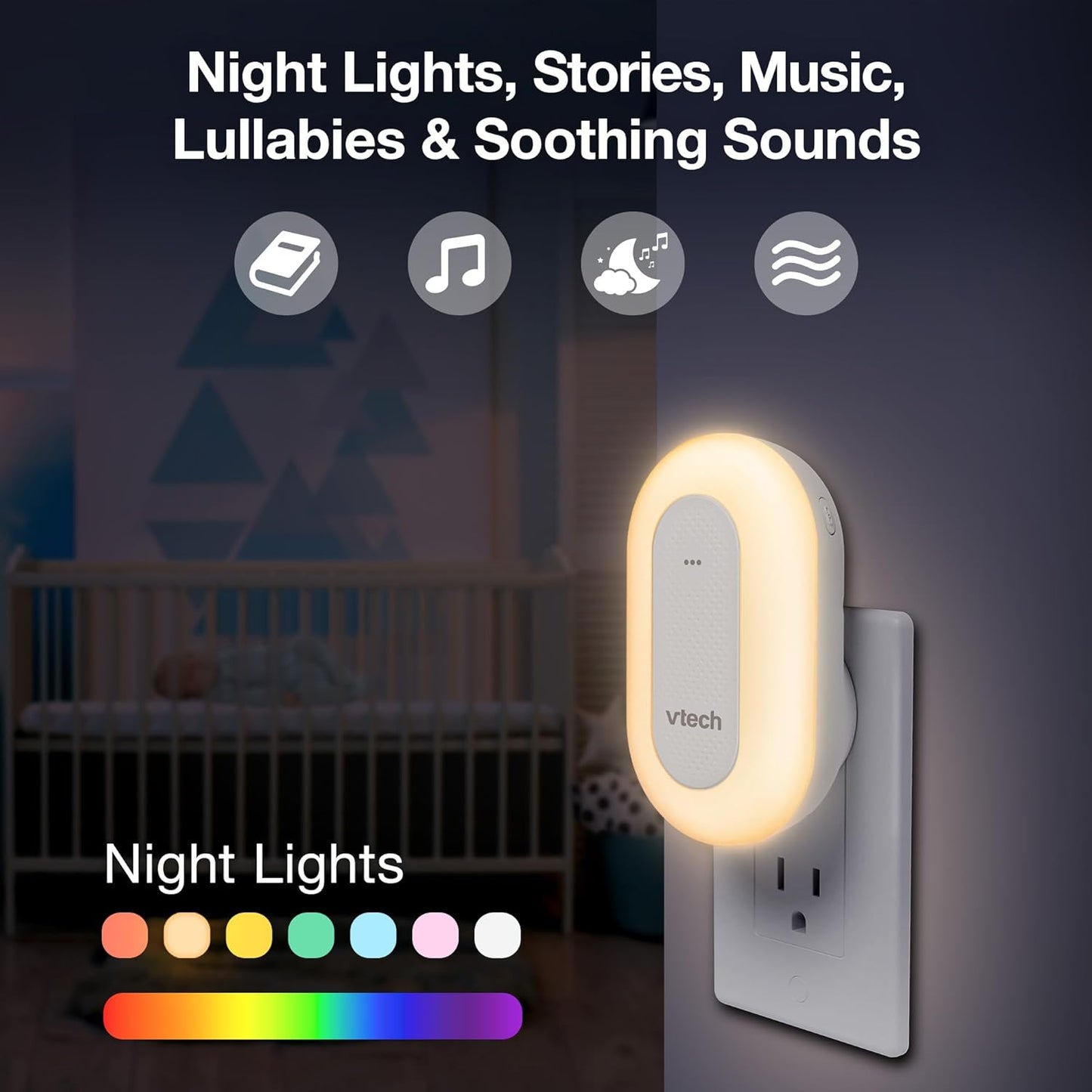 VTech BC8113 V-Hush Plug Sleep Training Soother - 40 Stories/Songs & Bluetooth Speaker with Multi-Color Night Light
