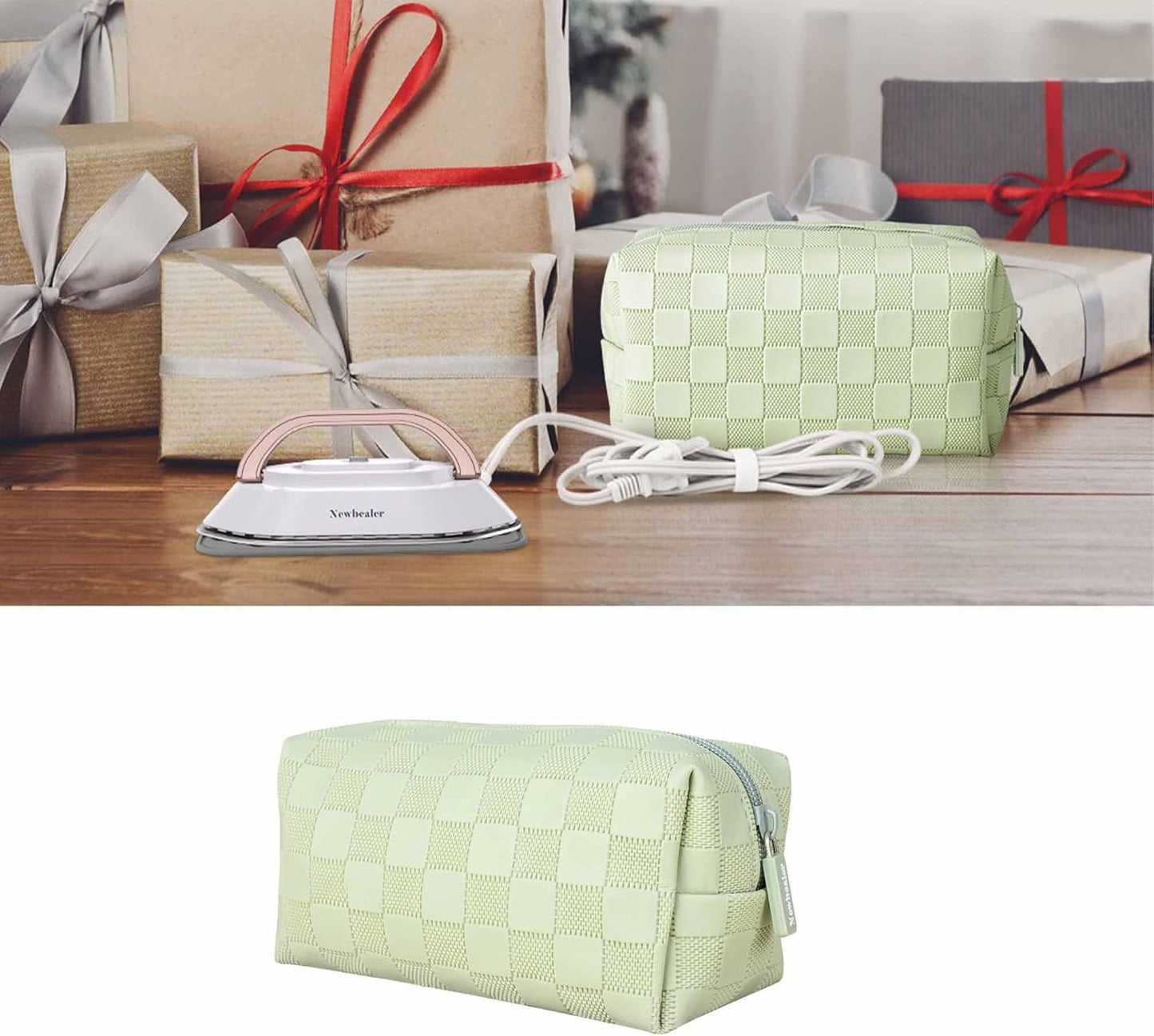 Newbealer Mini Travel Iron NB301 - Gold Portable Wrinkle Remover with 2-Pack Zipper Storage Pouches & Waterproof Organizer Set