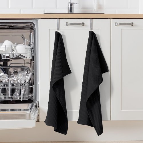 Homaxy Premium Kitchen Towels (18"x 28", 6 Pack), Large 100% Cotton Kitchen Hand Towels, Ultra Absorbent Ribbed Terry Tea Towels Set with Hanging Loop, Black