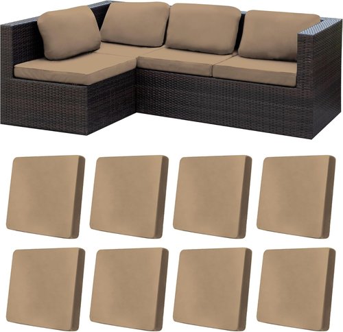 BIETYONE Outdoor Couch Cushion Covers - 8Pcs Washable & Reusable Patio Furniture Protectors | Khaki