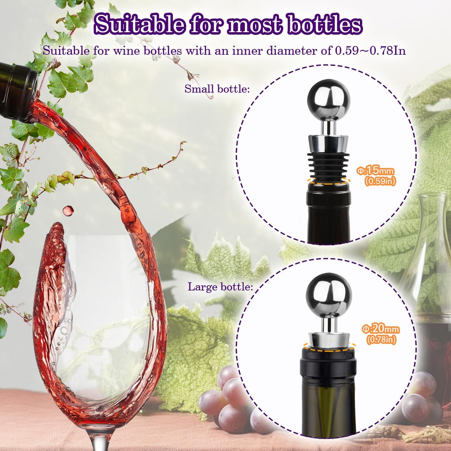 3 Pcs Wine Stopper Bottle Stopper Wine Saver, Yimerlen Silicone Vacuum Wine Bottle Corks, Reusable Wine Stopper Used for Bar, Holiday Party Keep Wine Fresh Suitable for Standard Bottle (Silver)