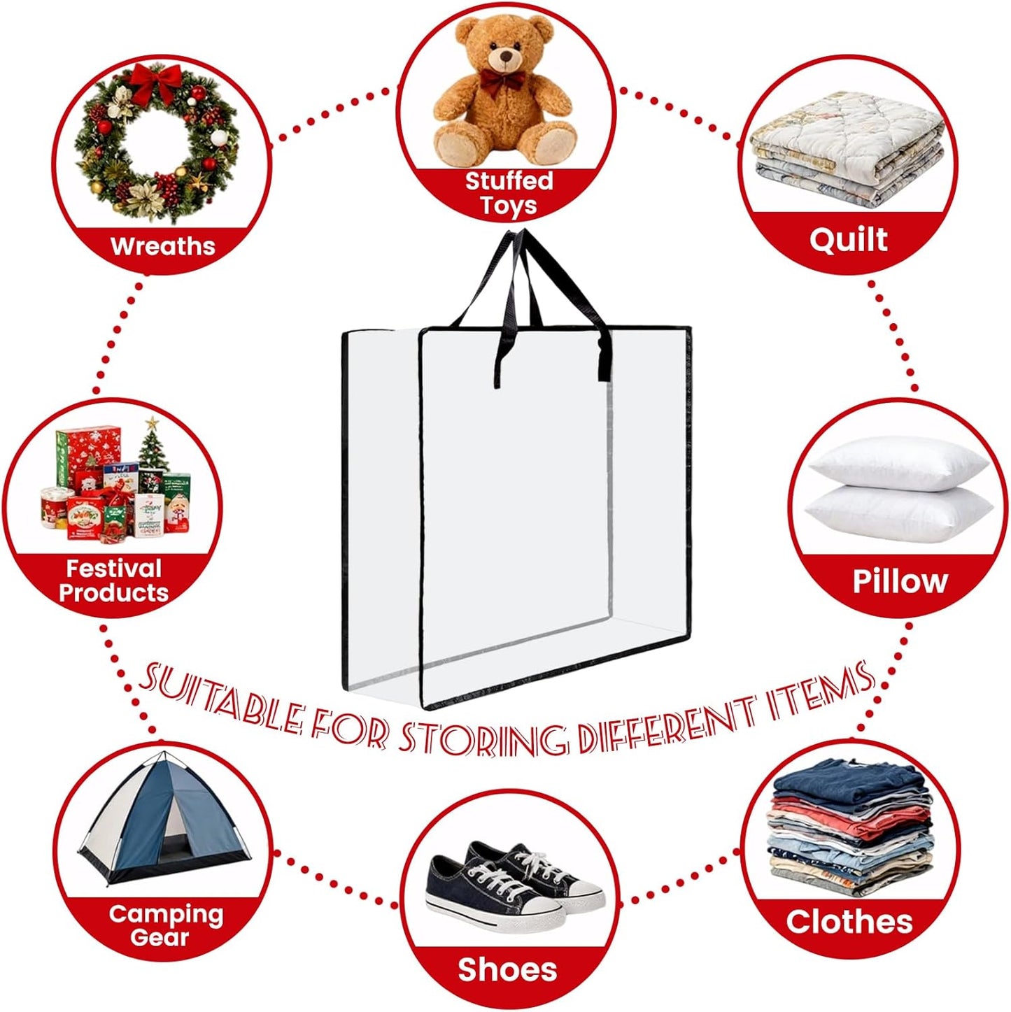 Regine Switzerland Wreath Storage Bag - 26 Inch Clear Container for Christmas Decorations | 5 Pack