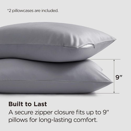 Bedsure Cooling Pillow Cases - Soft Bamboo Zipper Pillow Covers for Hot Sleepers | Queen Size Set of 2, Dark Grey 20x30 Inches
