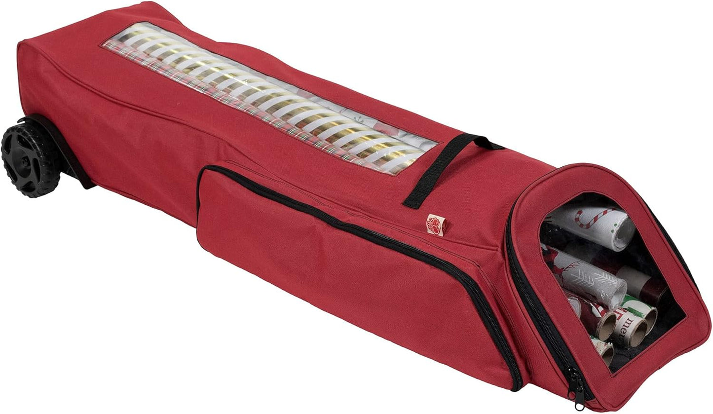 Rolling Gift Wrapping Paper Storage Containers - Holds 12 (40-Inch) Rolls | Over Door Organizer with Oversized Wheels