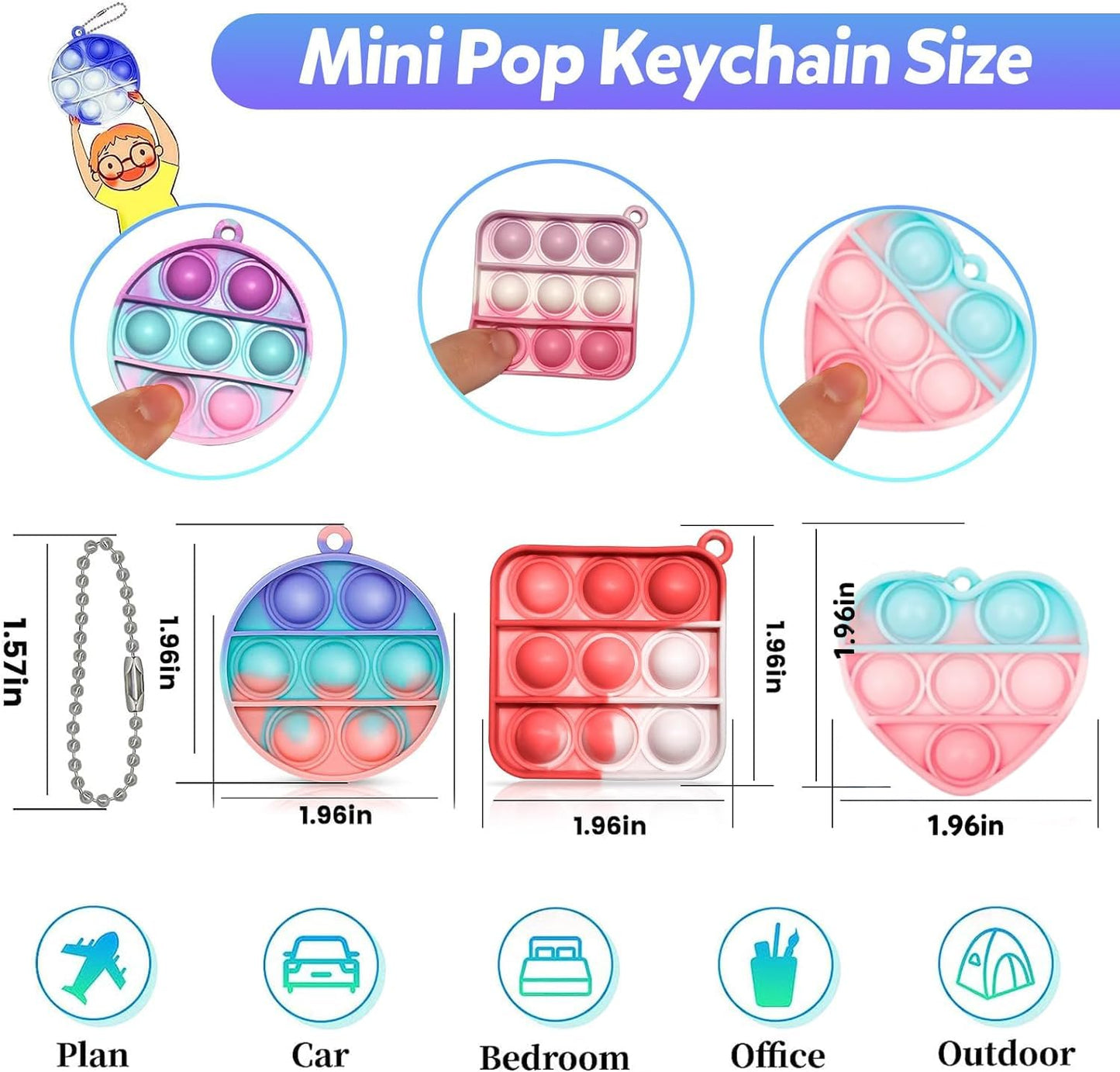 12pcs 2in Random Pop Bubble Fidget Sensory Toys, Pop Toy Bulk for Party Favor, Classroom Student Prizes Easter Basket Goodie Bag Stuffers Christmas Valentine Gift for Kid