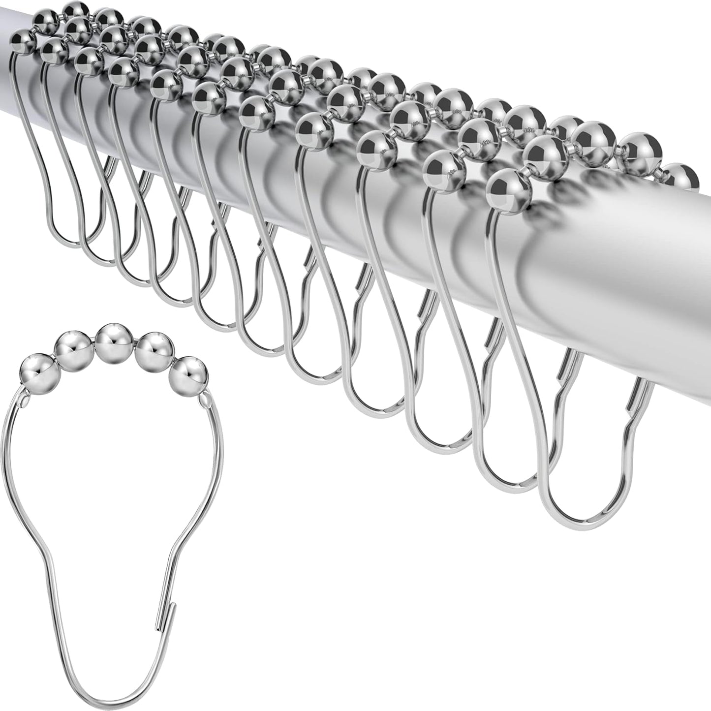 LiBa Shower Curtain Rings - Rustproof Stainless Steel Hooks with Nickel Chrome Finish | Set of 12