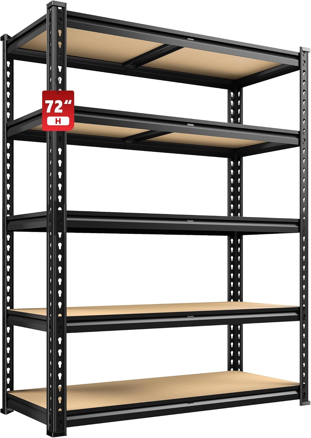 REIBII 5-Tier Heavy Duty Storage Shelves - Adjustable Utility Rack for Garage, Pantry & Closet | 35.5" W x 11.9" D x 72" H, Black