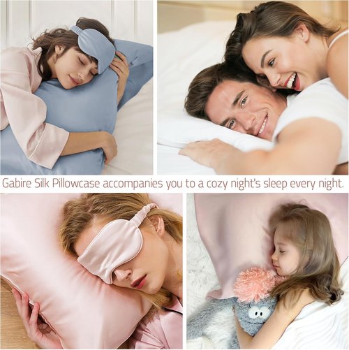 Gabire Mulberry Silk Pillowcases - Set of 2 Real Silk for Hair & Skin, Champagne, Standard (20"×26")