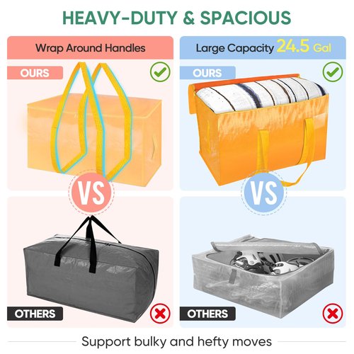 BALEINE 8-Pack Oversized Moving Bags with Reinforced Handles, Heavy-Duty Storage Tote for Clothes, Moving Supplies (Light Yellow, 8-Pack)