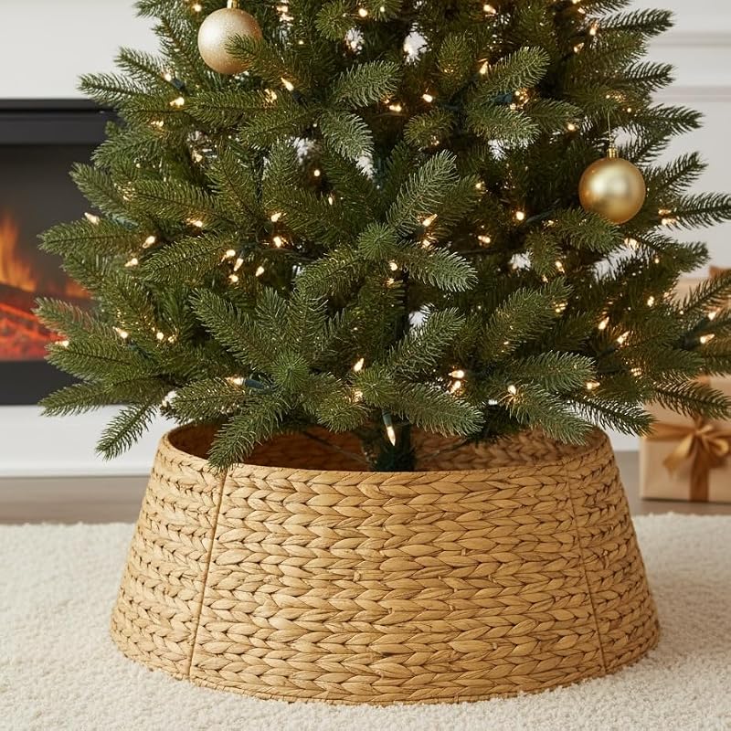 Hyacinth Christmas Tree Collar 27" - Natural Hand-Woven Basket Base