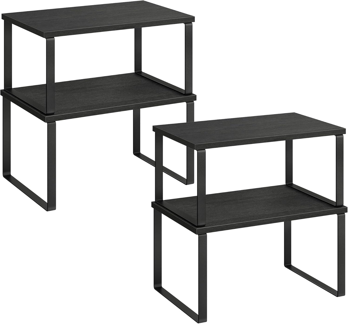 SONGMICS Kitchen Organizer Shelf Set - Stackable & Expandable Spice Rack | Metal & Engineered Wood, Ink Black & Ebony Black
