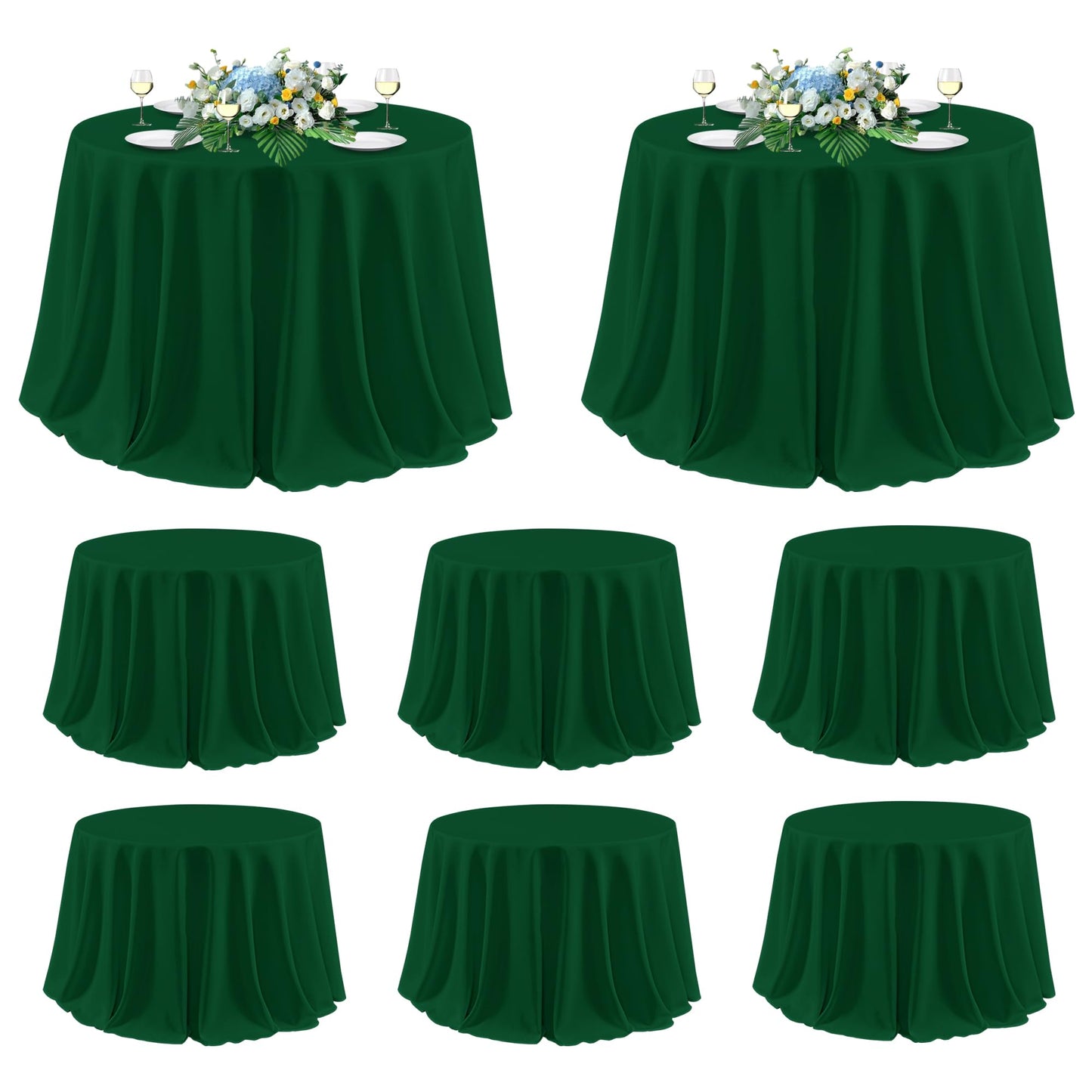 sancua 120 Inch Round Tablecloth, 8 Pack Hunter Green - Circle Polyester Fabric Table Cloth for Chiristmas Party Reception Banquet Birthday, Washable Formal Table Cover (Fit 48-96 Inch Tables)