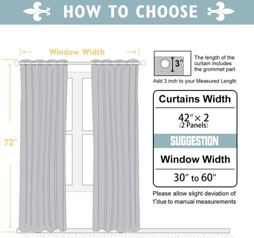 ChrisDowa Blackout Curtains - Thermal Insulated Room Darkening Panels, 72 Inches Long, Grey, 2-Panel Set
