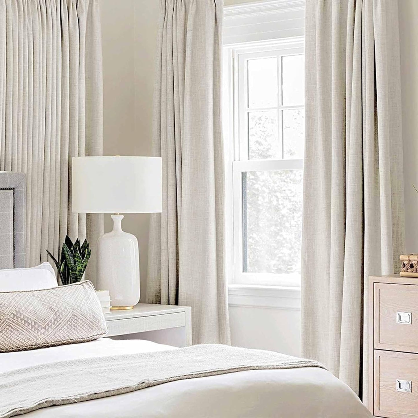MIULEE Linen Texture Curtains - 100% Blackout Thermal Insulated Drapes | Beige, 52x96 Inch (2 Panels)