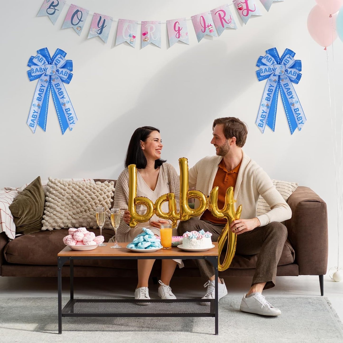 Large Blue Baby Shower Bow - Welcome Home Baby Boy Decorations | Indoor & Outdoor Wreath Decor