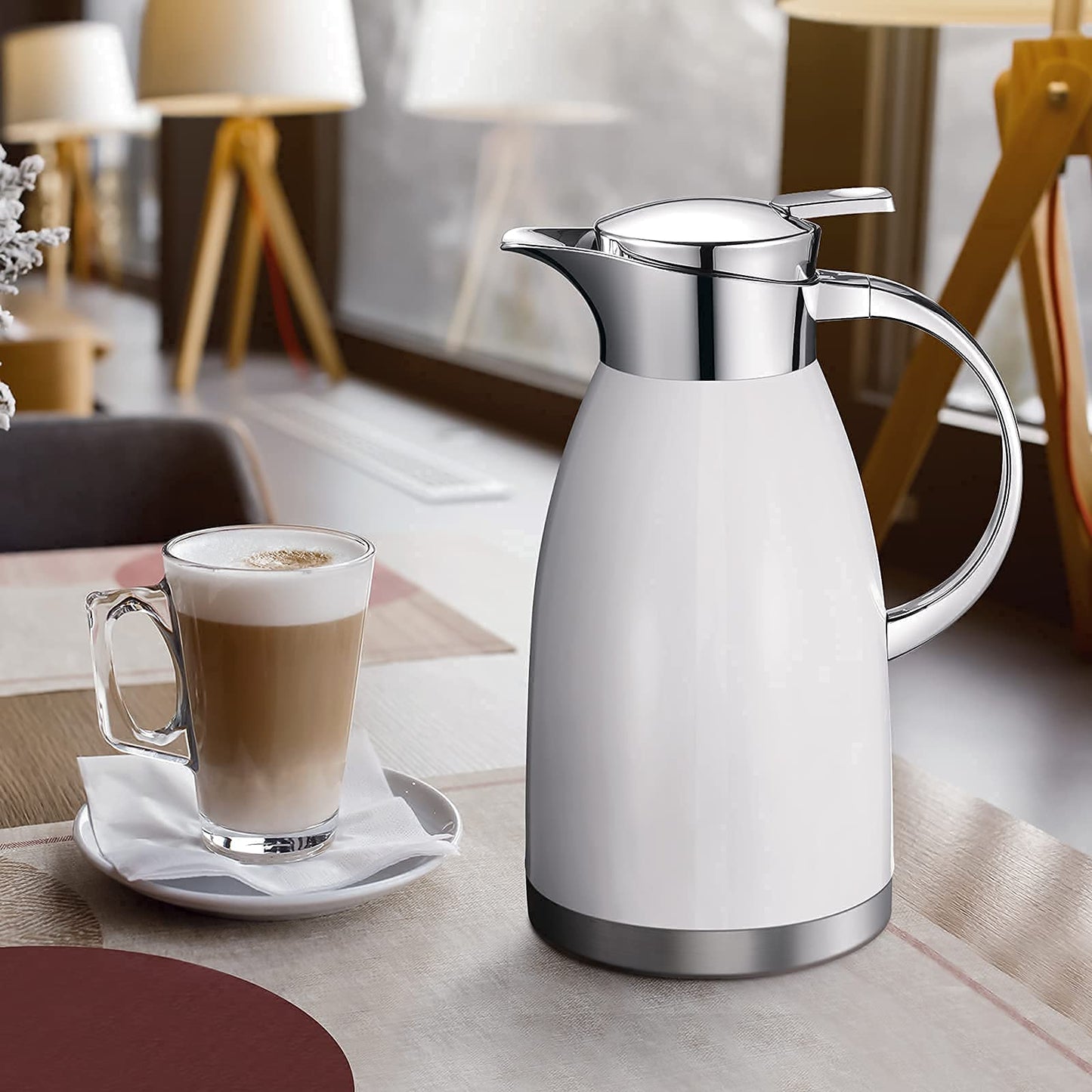 Haosens Thermal Coffee Carafe (64 Oz), 18/8 Stainless Steel Insulated Coffee Carafe - Elegant design, Double Walled Vacuum Flask for Tea, Water and Coffee