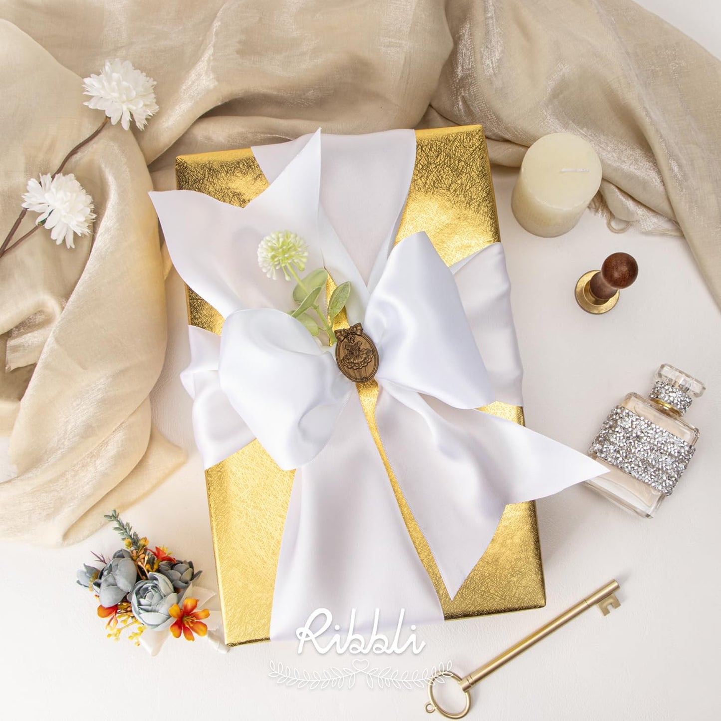 Ribbli White Satin Ribbon - 4 Inch Wide Double Faced Satin for Wedding Chair Sashes & Gift Wrapping | 10 Yards