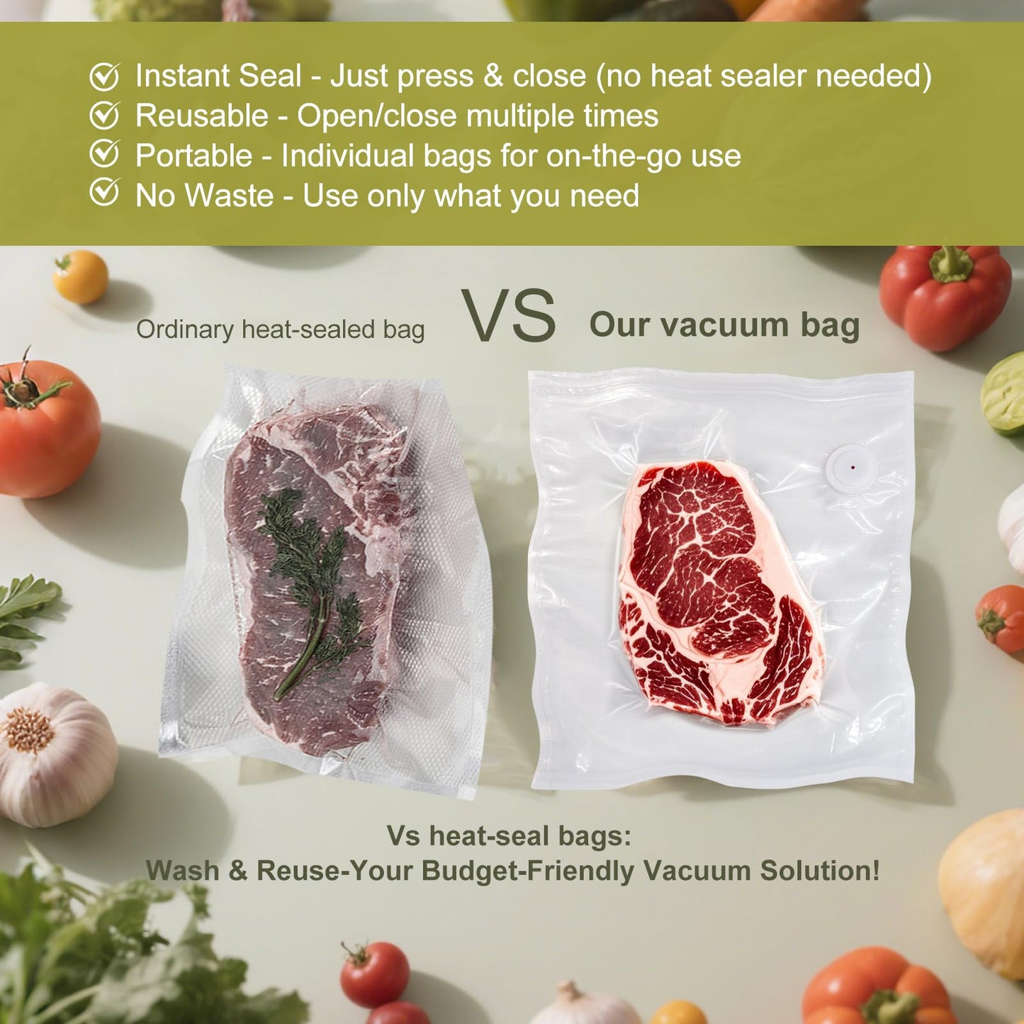 Vacuum Sealer Bags Extra Large Size 12 x 13 Inch 30 Bags, Food Storage, BPA Free, Food Saver, Meal Prep,Sous Vide, Heavy Duty, Airtight