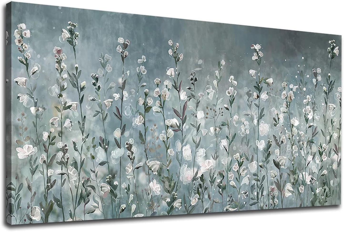 NINEASO Abstract Flower Wall Art - Elegant Translucent White Wildflowers | 20" x 40" Botanical Decor for Living Room & Office