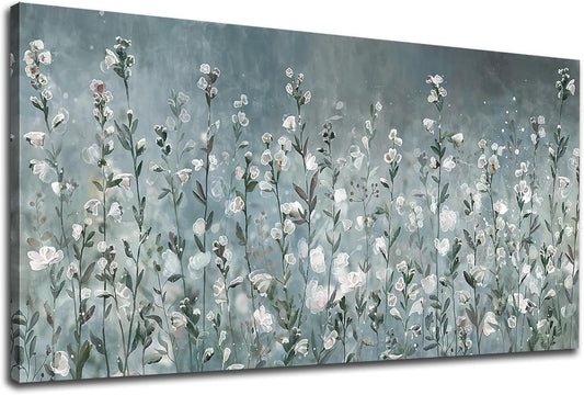 NINEASO Abstract Flower Wall Art - Elegant Translucent White Wildflowers | 20" x 40" Botanical Decor for Living Room & Office