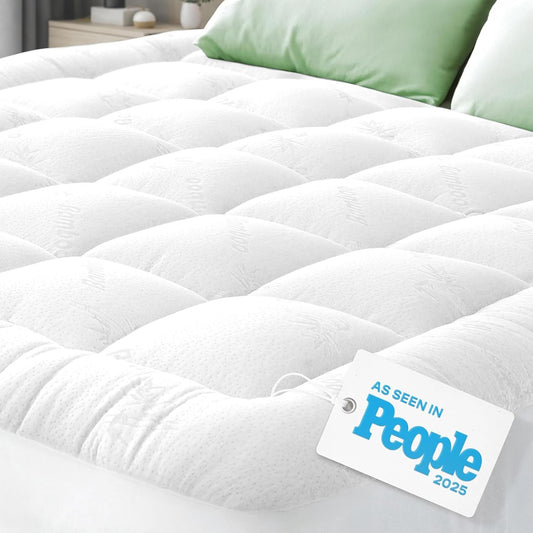 Niagara Ultra Soft Queen RV Mattress Topper - Bamboo Viscose Pillow Top for Back Pain Relief | Naturally Cooling, Fits 6-18" Mattresses, 600GSM, White