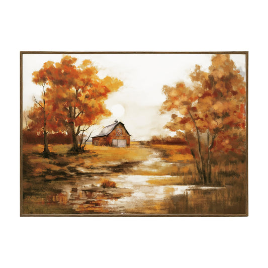ArtbyHannah Framed Thanksgiving Canvas Wall Decor, Fall Oil Paints Wall Art with Landscape Pictures Autumn Harvest Home Decorations for Living Room Kitchen Mantel Office (20x28 Inch)