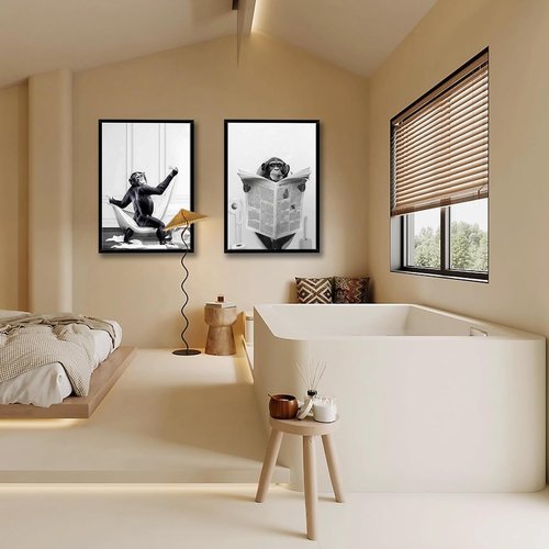 Funny Monkey Wall Art by [Brand Name] - Black and White Canvas Print | 12" x 16" Ready to Hang Decor