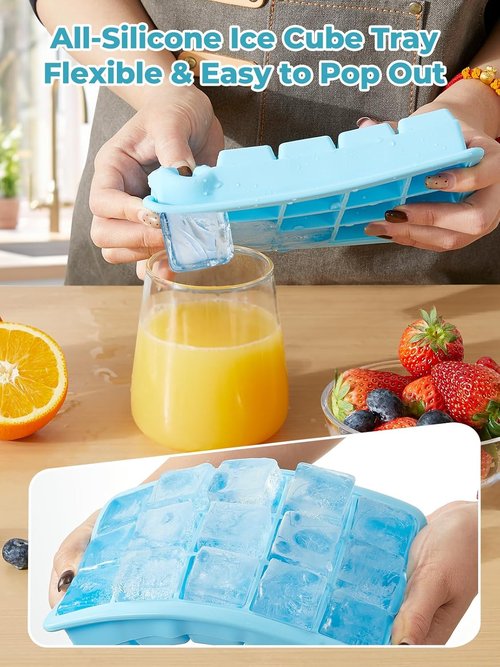 FOHERE Ice Cube Tray - Flexible BPA-Free Silicone Trays | 4-Pack, Easy Release & Stackable Design
