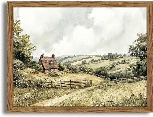 Framed Vintage Canvas Wall Art - Rustic Cottage Landscape Decor | 12x16 Inch Aesthetic Prints