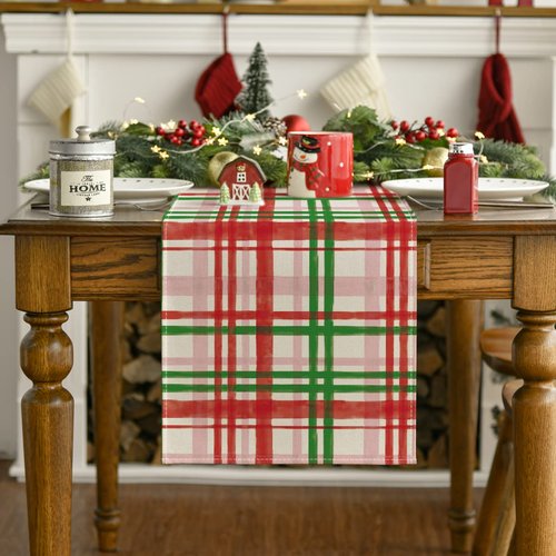 Artoid Mode Red Green Buffalo Plaid Table Runner, Seasonal Fall Christmas Kitchen Dining Table Decoration for Outdoor Home Party 13x72 Inch