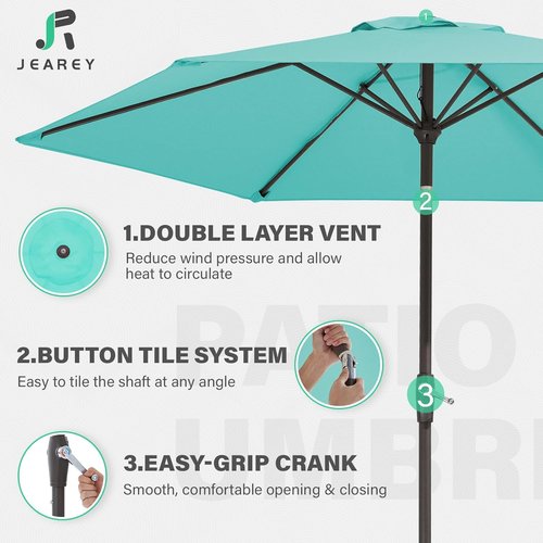 JEAREY 7.5FT Patio Umbrella - Sturdy Market Table Umbrella with Push Button Tilt & Crank | Peacock Blue