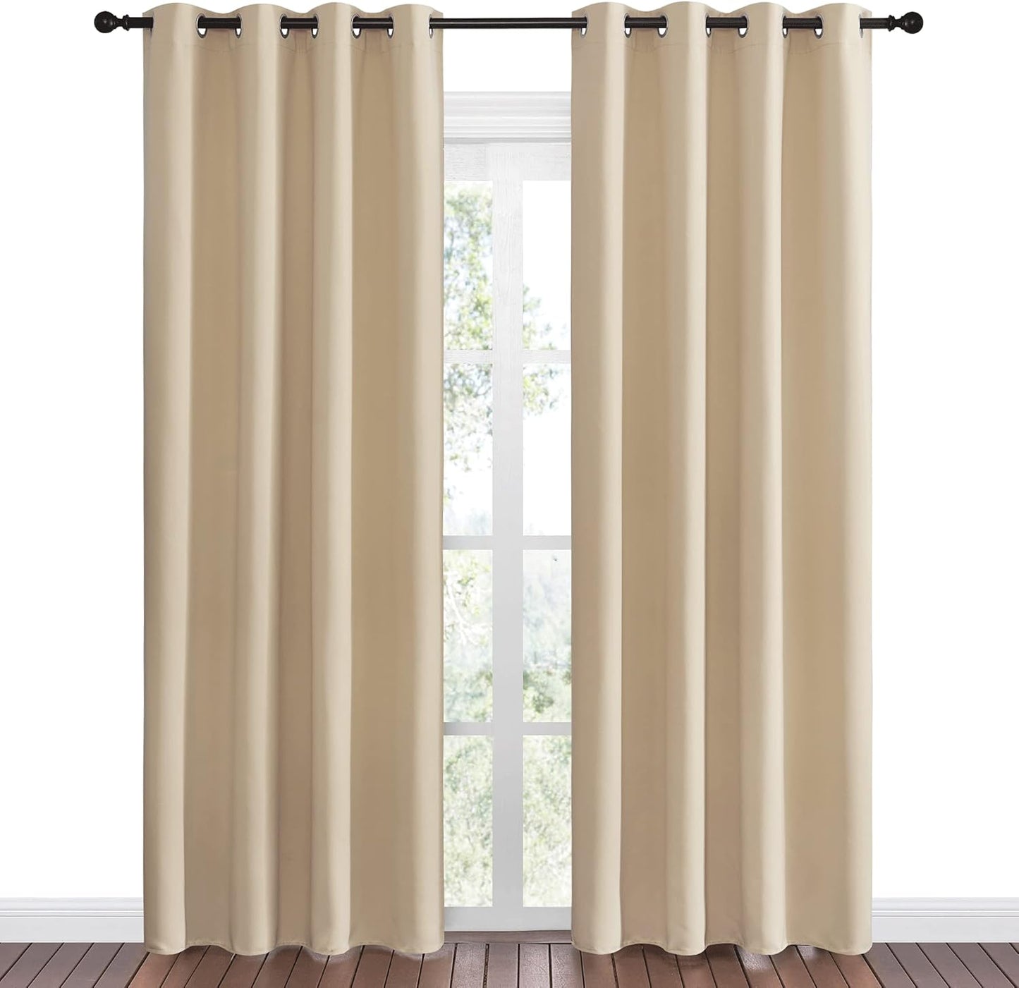NICETOWN Room Darkening Curtains - Thermal Insulated Grommet Draperies for Bedrooms | 55" x 86", Beige