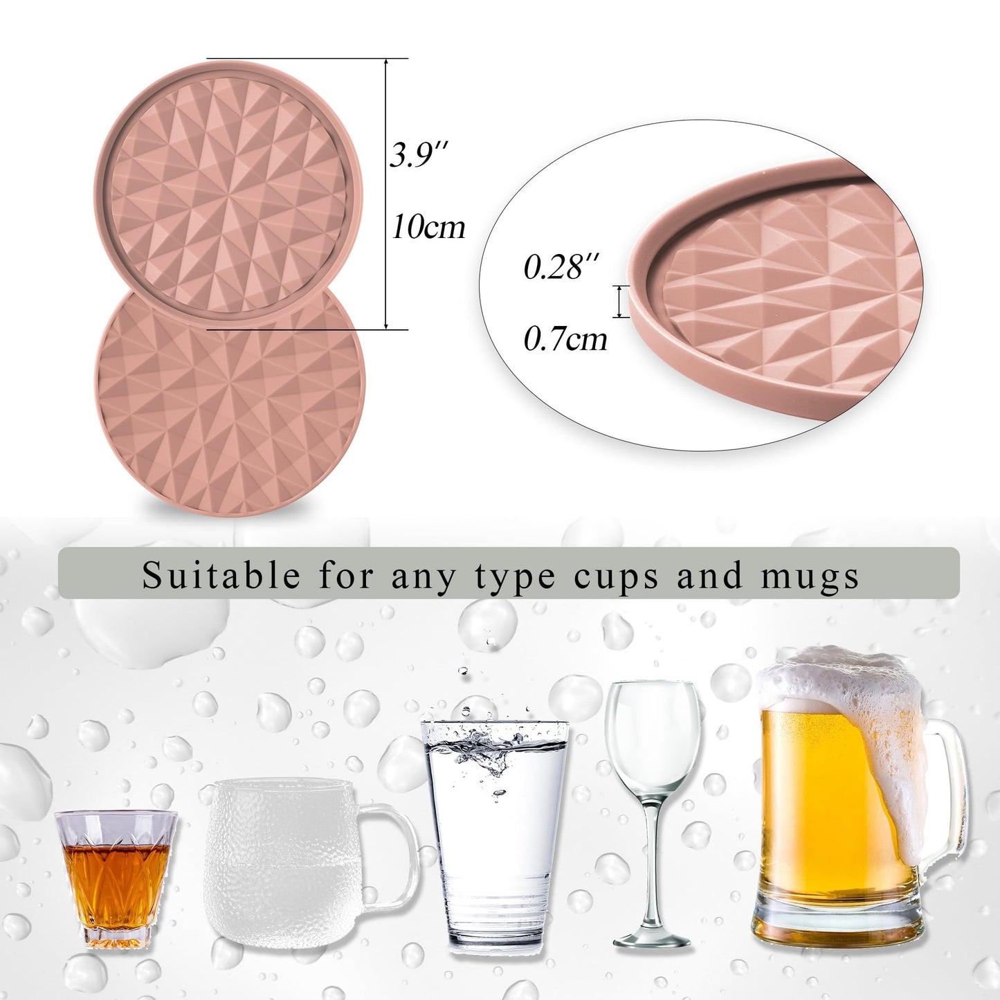 Wingcases Silicone Coasters for Drinks[2 Pack for Office]- Cup Mat for Tabletop Protection-Non-Slip, Non-Stick, Coffee Table Decor, Great Gift for Any Occasion, Pink