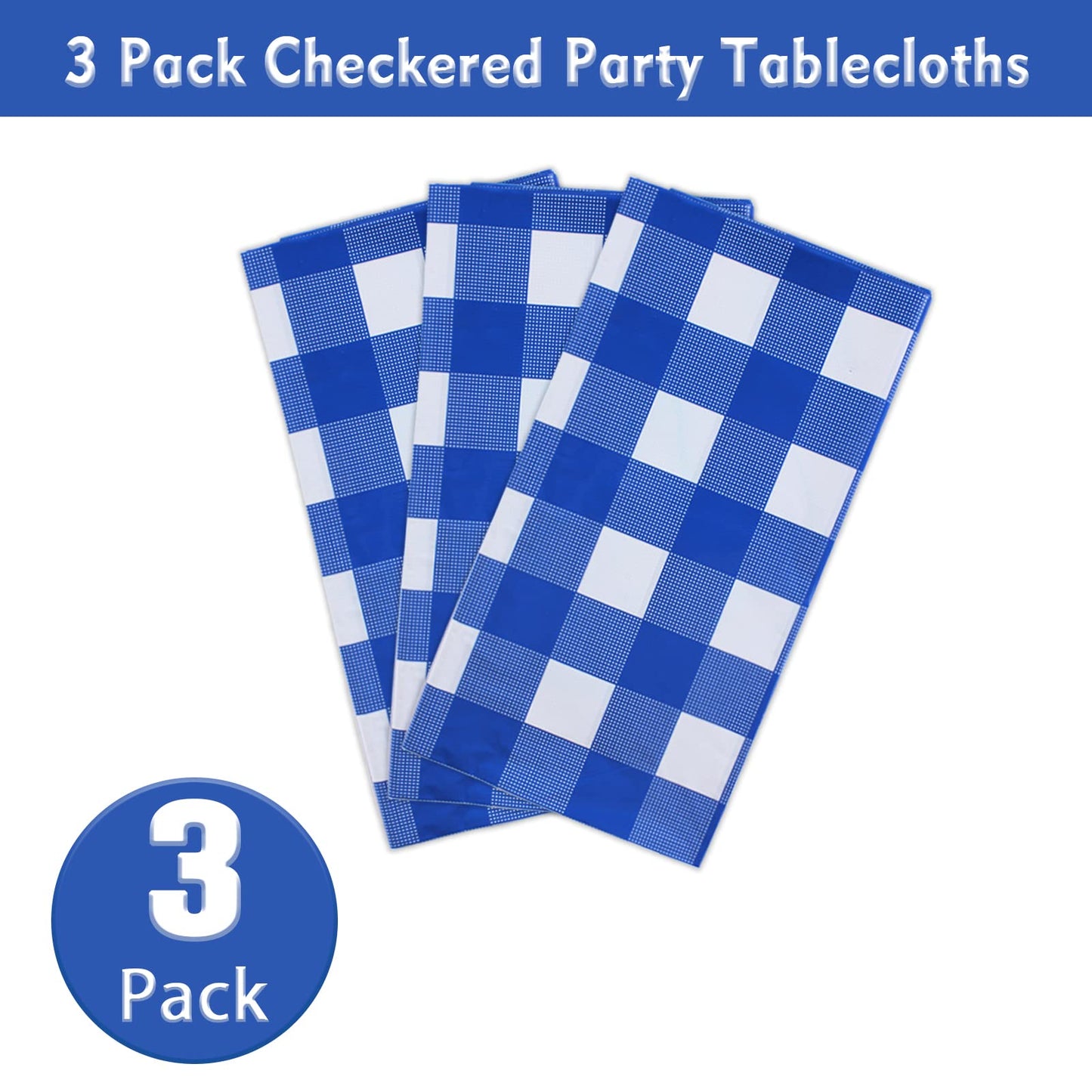 Kesfey 3 Packs White and Blue Gingham Table Cloths 54 x 108 Inches Disposable Plastic Checkered Tablecloths Waterproof Rectangle Picnic Party Tablecovers for Birthday Party Dining Table Kitchens