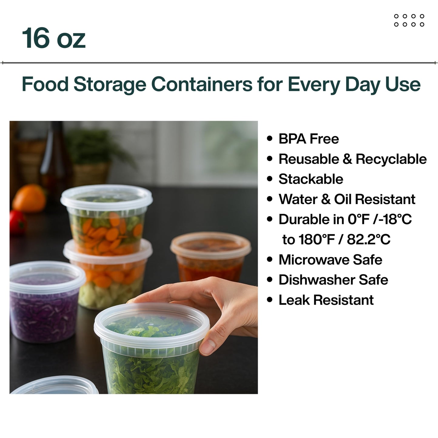ProTakeOut 16oz [100 set] Heavy Duty Plastic Deli Container | BPA-Free Food Storage with Airtight Leak‑Proof Lids | Microwave, Freezer & Dishwasher Safe – Stackable, Bulk Reusable Soup & Meal Prep Tub